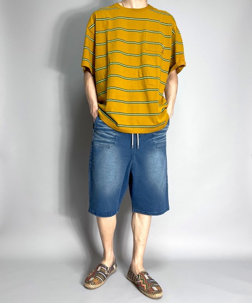 BEATJIVE(ビートジャイブ)の「ハーフパンツ カットデニム スウェットデニム サルエルパンツ ショートパンツ バギー バミューダパンツ 5分丈 膝下 夏 メンズ(デニムパンツ・メンズ・サックスブルー/インディゴブルー/ワンウォッシュ/ブラック系その他/ブラック系その他2・2/3)」の19枚目の写真