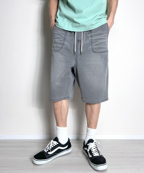 セール】ハーフパンツ カットデニム スウェットデニム サルエルパンツ