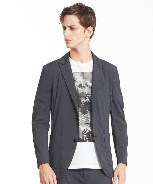 ABAHOUSE(アバハウス)の「【セットアップ対応】ナイロンレインストライプ2Bジャケット(テーラードジャケット)」|ブラック