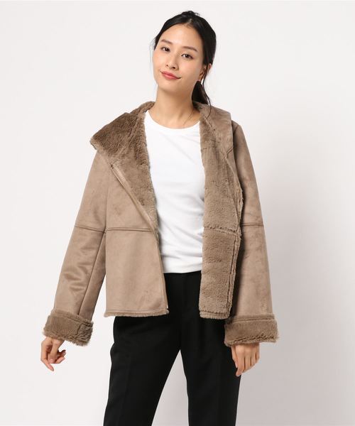 YECCA VECCA（イェッカヴェッカ）の「フェイクムートンライダースブルゾン（ブルゾン・レディース・ライトグレー/モカ・FREE）」の10枚目の写真