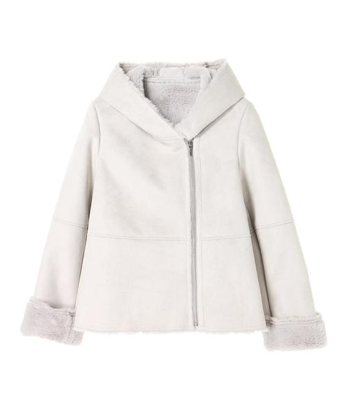 YECCA VECCA（イェッカヴェッカ）の「フェイクムートンライダースブルゾン（ブルゾン・レディース・ライトグレー/モカ・FREE）」の3枚目の写真