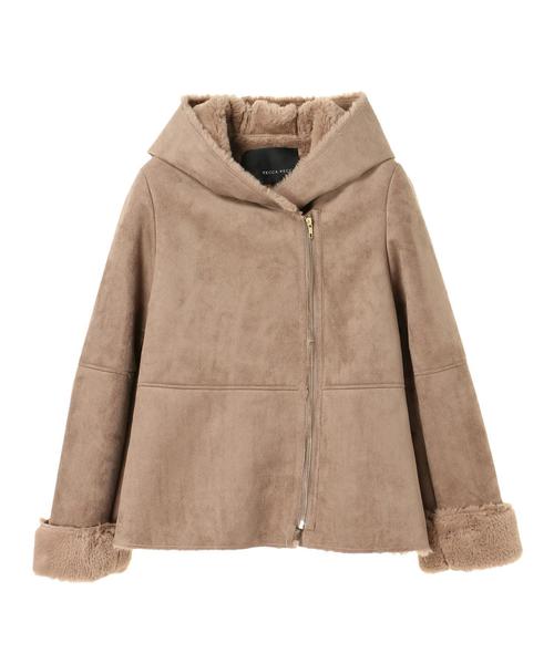 YECCA VECCA（イェッカヴェッカ）の「フェイクムートンライダースブルゾン（ブルゾン・レディース・ライトグレー/モカ・FREE）」の4枚目の写真