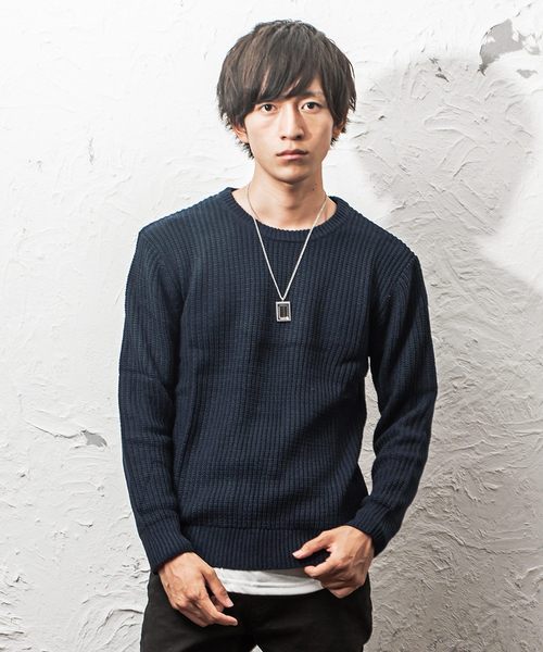 MinoriTY（マイノリティ）の「ルーズシルエット7G片畦クルーネックニット（ニット/セーター・メンズ・ブラック/ブラウン/ワイン/ネイビー/グレー/ホワイト/オレンジ/ベージュ・L/M）」の6枚目の写真