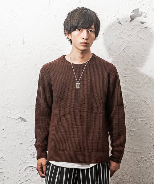 MinoriTY（マイノリティ）の「ルーズシルエット7G片畦クルーネックニット（ニット/セーター・メンズ・ブラック/ブラウン/ワイン/ネイビー/グレー/ホワイト/オレンジ/ベージュ・L/M）」の4枚目の写真