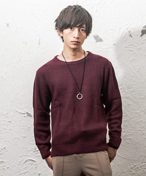 MinoriTY（マイノリティ）の「ルーズシルエット7G片畦クルーネックニット（ニット/セーター・メンズ・ブラック/ブラウン/ワイン/ネイビー/グレー/ホワイト/オレンジ/ベージュ・L/M）」の7枚目の写真