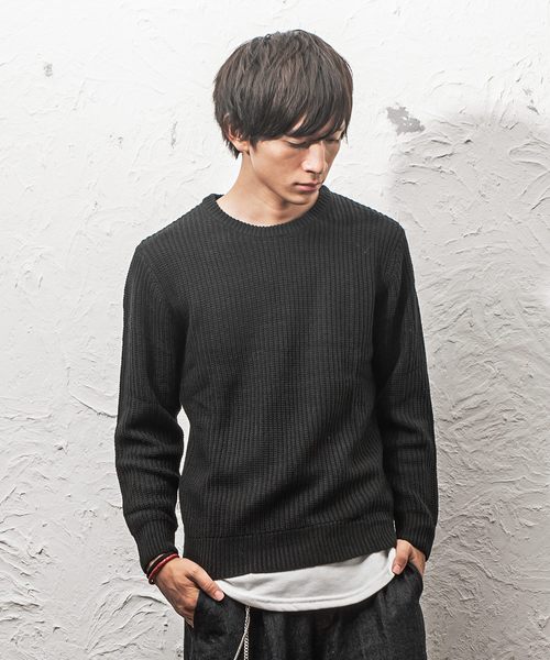 MinoriTY（マイノリティ）の「ルーズシルエット7G片畦クルーネックニット（ニット/セーター・メンズ・ブラック/ブラウン/ワイン/ネイビー/グレー/ホワイト/オレンジ/ベージュ・L/M）」の3枚目の写真