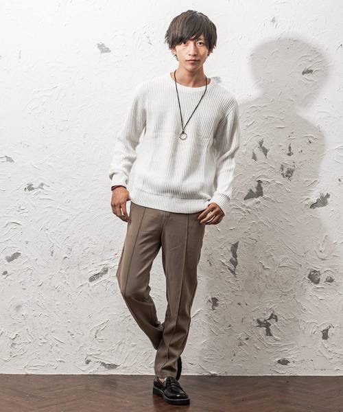 MinoriTY（マイノリティ）の「ルーズシルエット7G片畦クルーネックニット（ニット/セーター・メンズ・ブラック/ブラウン/ワイン/ネイビー/グレー/ホワイト/オレンジ/ベージュ・L/M）」の9枚目の写真