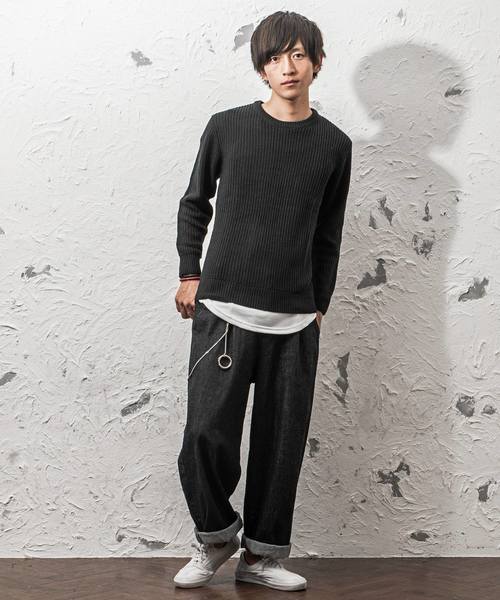 MinoriTY（マイノリティ）の「ルーズシルエット7G片畦クルーネックニット（ニット/セーター・メンズ・ブラック/ブラウン/ワイン/ネイビー/グレー/ホワイト/オレンジ/ベージュ・L/M）」の10枚目の写真