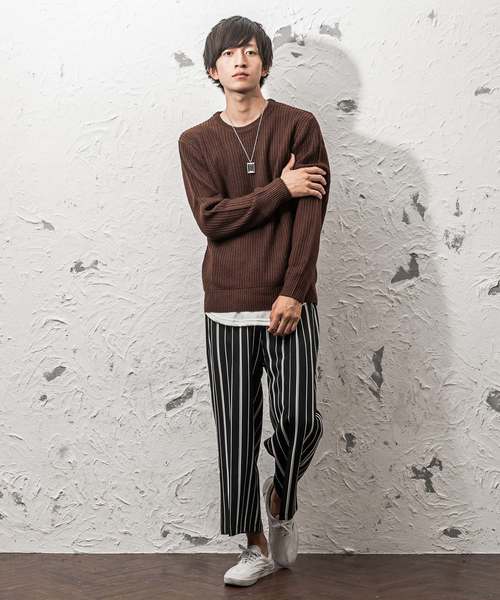 MinoriTY（マイノリティ）の「ルーズシルエット7G片畦クルーネックニット（ニット/セーター・メンズ・ブラック/ブラウン/ワイン/ネイビー/グレー/ホワイト/オレンジ/ベージュ・L/M）」の12枚目の写真