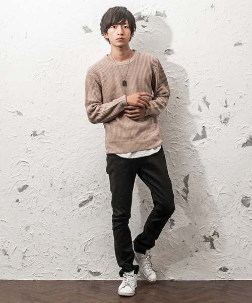 MinoriTY（マイノリティ）の「ルーズシルエット7G片畦クルーネックニット（ニット/セーター・メンズ・ブラック/ブラウン/ワイン/ネイビー/グレー/ホワイト/オレンジ/ベージュ・L/M）」の13枚目の写真