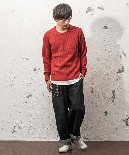 MinoriTY（マイノリティ）の「ルーズシルエット7G片畦クルーネックニット（ニット/セーター・メンズ・ブラック/ブラウン/ワイン/ネイビー/グレー/ホワイト/オレンジ/ベージュ・L/M）」の16枚目の写真