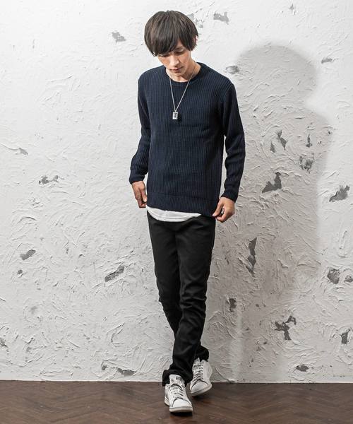 MinoriTY（マイノリティ）の「ルーズシルエット7G片畦クルーネックニット（ニット/セーター・メンズ・ブラック/ブラウン/ワイン/ネイビー/グレー/ホワイト/オレンジ/ベージュ・L/M）」の14枚目の写真