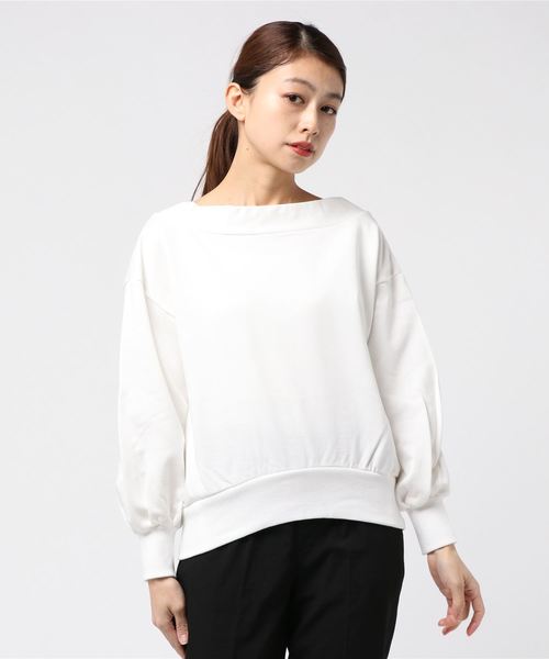 NOLLEY’S(ノーリーズ)の「ドライ裏毛抜け衿プルオーバーカットソー(スウェット・レディース・ベージュ/オフホワイト/キャメル・38/36)」の6枚目の写真