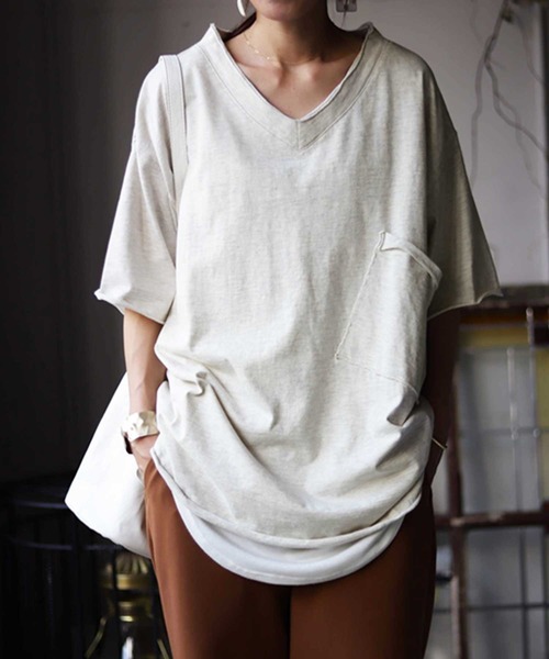 antiqua（アンティカ）の「ポケ付きビッグＴ（Tシャツ/カットソー・レディース・ホワイト/ブラック/ベージュ・FREE）」の11枚目の写真