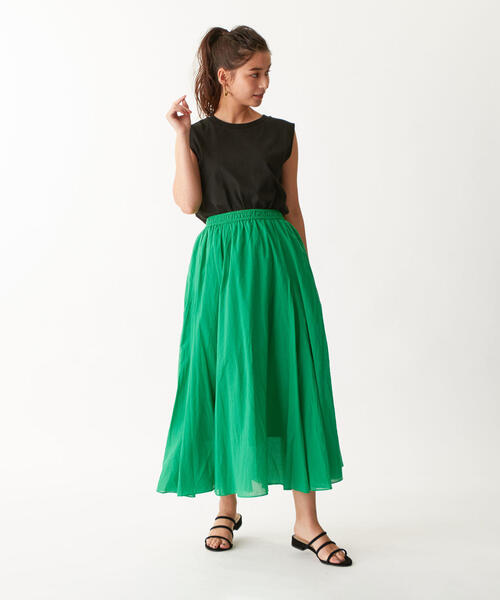 EMMEL REFINES（エメルリファインズ）の「〔ハンドウォッシャブル〕SMF HW　ボイルフレア ギャザーマキシ（スカート・レディース・レッド/ブラック/ケリー・FREE）」の12枚目の写真