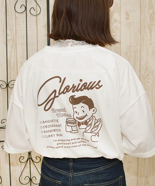 PairPair（ペアペア）の「もぐもぐ！ブレッドくんバックプリントTシャツ（Tシャツ/カットソー・レディース・グリーン/ボルドー/モカ・FREE）」の2枚目の写真