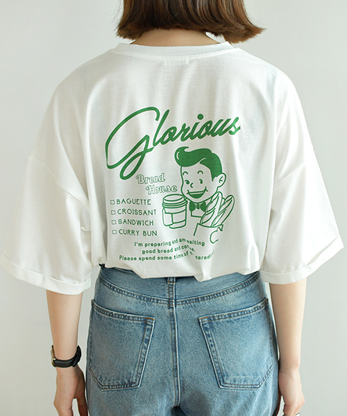 PairPair（ペアペア）の「もぐもぐ！ブレッドくんバックプリントTシャツ（Tシャツ/カットソー・レディース・グリーン/ボルドー/モカ・FREE）」の16枚目の写真