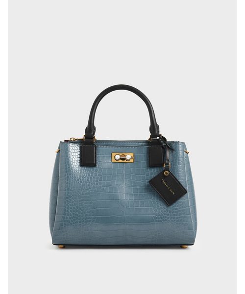 CHARLES & KEITH（チャールズ & キース）の「クロックエフェクト ラージストラクチャーバッグ / Croc-Effect Large Structured Bag（トートバッグ・レディース・ブラック/ベージュ/オリーブ/ブルー/タン・L）」の10枚目の写真