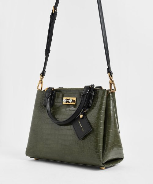 CHARLES & KEITH（チャールズ & キース）の「クロックエフェクト ラージストラクチャーバッグ / Croc-Effect Large Structured Bag（トートバッグ・レディース・ブラック/ベージュ/オリーブ/ブルー/タン・L）」の12枚目の写真