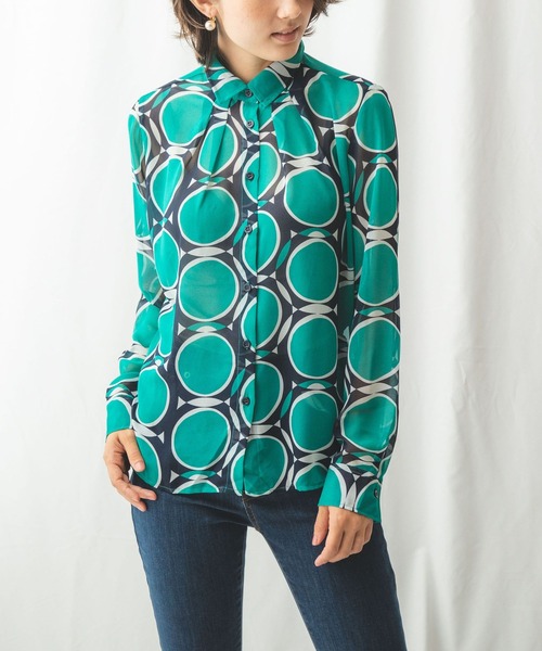 NARACAMICIE（ナラカミーチェ）の「ドットキカ柄シフォン長袖シャツ（シャツ/ブラウス・レディース・ベージュ/グリーン・SMALL/MEDIUM/LARGE）」の2枚目の写真