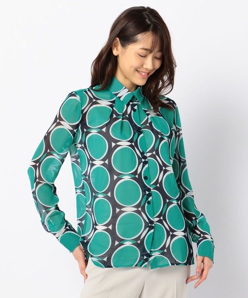 NARACAMICIE（ナラカミーチェ）の「ドットキカ柄シフォン長袖シャツ（シャツ/ブラウス・レディース・ベージュ/グリーン・SMALL/MEDIUM/LARGE）」の10枚目の写真
