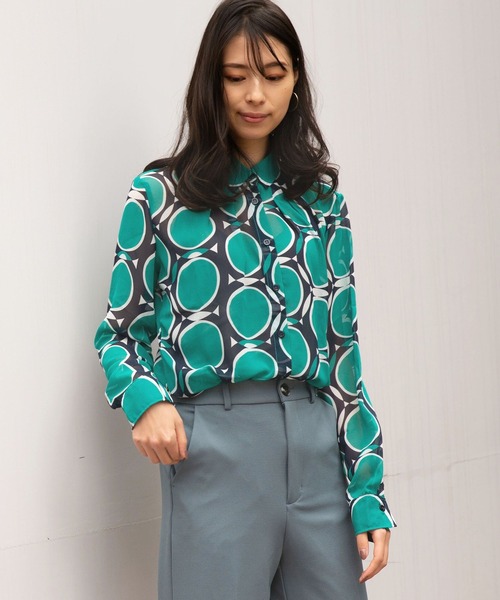 NARACAMICIE（ナラカミーチェ）の「ドットキカ柄シフォン長袖シャツ（シャツ/ブラウス・レディース・ベージュ/グリーン・SMALL/MEDIUM/LARGE）」の17枚目の写真