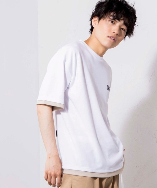 WEGO（ウィゴー）の「WEGO/レイヤードロゴビッグシルエット5分袖Tシャツ（Tシャツ/カットソー・メンズ・ブラック/ホワイト・LARGE/MEDIUM）」の2枚目の写真
