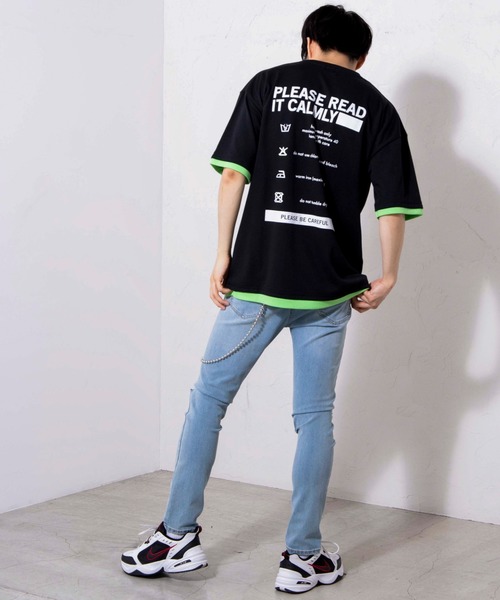 WEGO（ウィゴー）の「WEGO/レイヤードロゴビッグシルエット5分袖Tシャツ（Tシャツ/カットソー・メンズ・ブラック/ホワイト・LARGE/MEDIUM）」の21枚目の写真