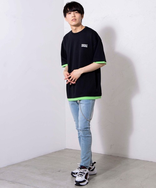 WEGO（ウィゴー）の「WEGO/レイヤードロゴビッグシルエット5分袖Tシャツ（Tシャツ/カットソー・メンズ・ブラック/ホワイト・LARGE/MEDIUM）」の20枚目の写真
