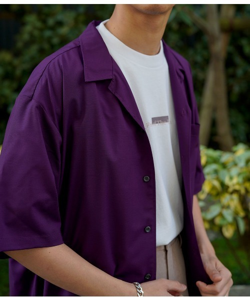 JUNRED（ジュンレッド）の「バンブーブレンドオープンカラーシャツ（シャツ/ブラウス・メンズ・ベージュ/パープル/ブルー・S/M/L）」の6枚目の写真