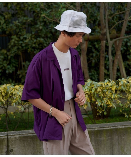 JUNRED（ジュンレッド）の「バンブーブレンドオープンカラーシャツ（シャツ/ブラウス・メンズ・ベージュ/パープル/ブルー・S/M/L）」の7枚目の写真