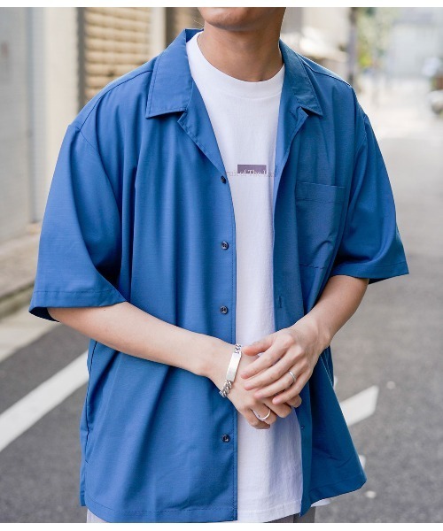 JUNRED（ジュンレッド）の「バンブーブレンドオープンカラーシャツ（シャツ/ブラウス・メンズ・ベージュ/パープル/ブルー・S/M/L）」の8枚目の写真