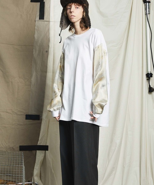 MAISON SPECIAL（メゾンスペシャル）の「【COLLABORATION ITEM】ideas and PAINTING/アイデアズアンドペインティング オーバーサイズペイントスリーブロングカットソー（Tシャツ/カットソー・メンズ・ブラック/オフホワイト・44/46）」の6枚目の写真