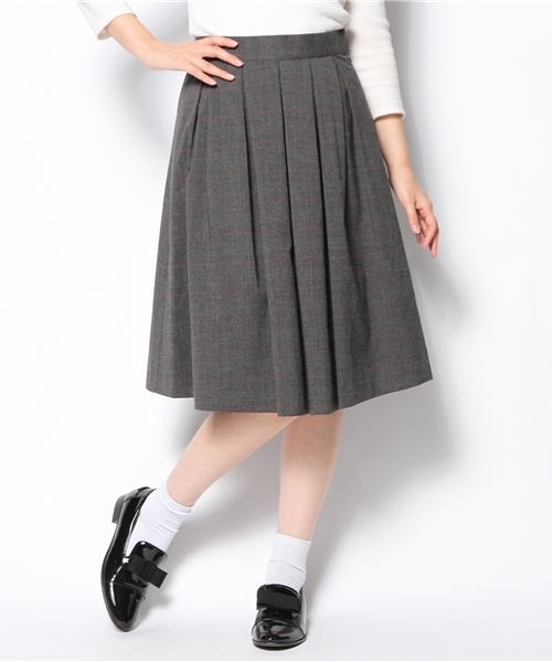 Ray BEAMS（レイビームス）の「Ray BEAMS / グレンチェック　タックスカート（スカート・レディース・ライトグレー/チャコールグレー・0/1）」の2枚目の写真