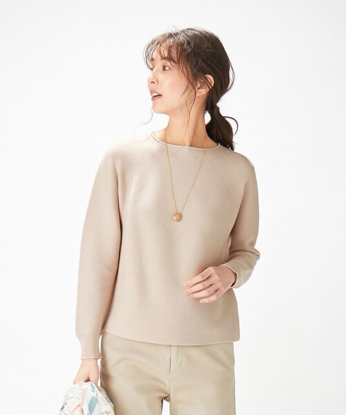 J.PRESS(ジェイプレス)の「【洗える】オーガニックコットン ホールガーメント ニット(ニット/セーター・レディース・ピンク系/サックスブルー系/ライトグリーン系/ネイビー系/ベージュ系/ライラック系・T13)」の2枚目の写真