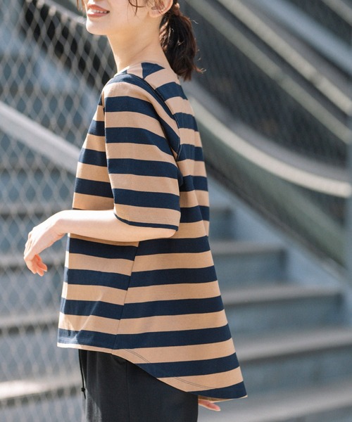 Munich(ミューニック)の「コットンボーダー フレアTシャツ(Tシャツ/カットソー・レディース・ホワイト/グリーン/キャメル・FREE)」の14枚目の写真