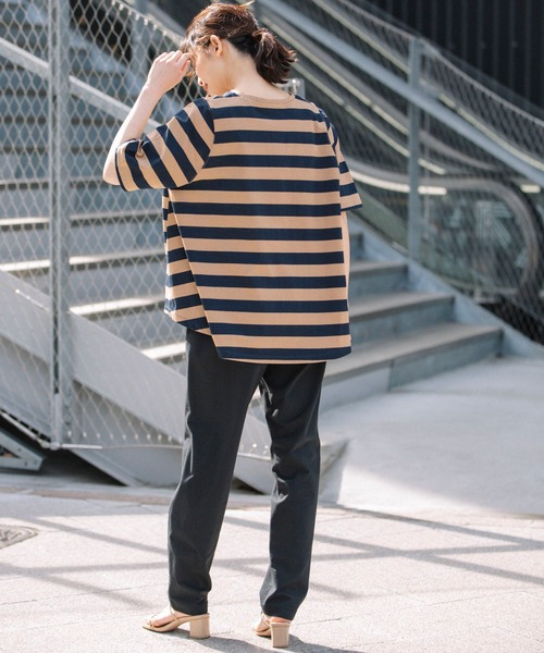 Munich(ミューニック)の「コットンボーダー フレアTシャツ(Tシャツ/カットソー・レディース・ホワイト/グリーン/キャメル・FREE)」の20枚目の写真