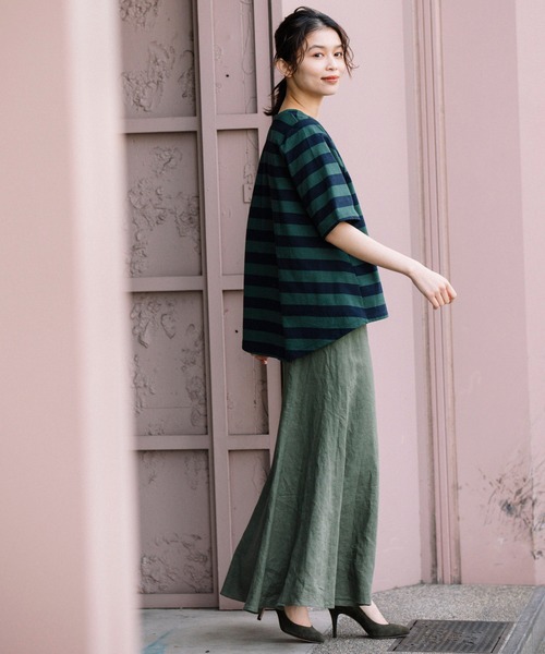 Munich(ミューニック)の「コットンボーダー フレアTシャツ(Tシャツ/カットソー・レディース・ホワイト/グリーン/キャメル・FREE)」の15枚目の写真