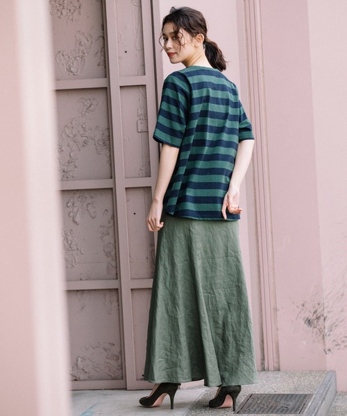 Munich(ミューニック)の「コットンボーダー フレアTシャツ(Tシャツ/カットソー・レディース・ホワイト/グリーン/キャメル・FREE)」の18枚目の写真