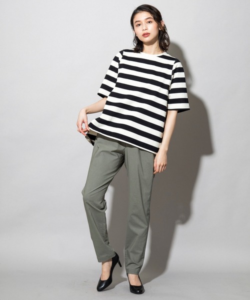 Munich(ミューニック)の「コットンボーダー フレアTシャツ(Tシャツ/カットソー・レディース・ホワイト/グリーン/キャメル・FREE)」の6枚目の写真