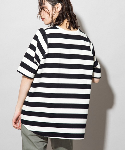 Munich(ミューニック)の「コットンボーダー フレアTシャツ(Tシャツ/カットソー・レディース・ホワイト/グリーン/キャメル・FREE)」の10枚目の写真