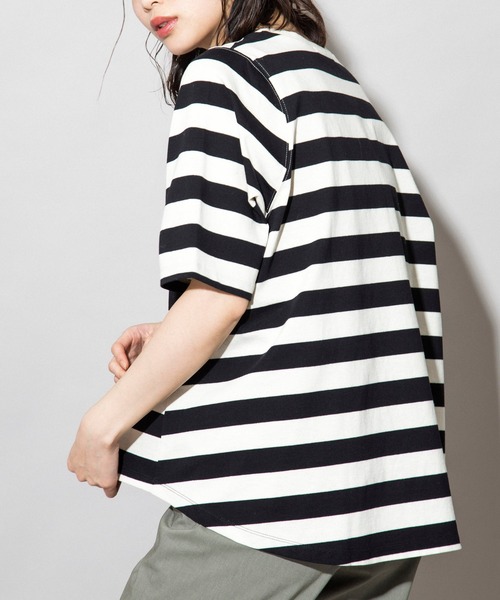 Munich(ミューニック)の「コットンボーダー フレアTシャツ(Tシャツ/カットソー・レディース・ホワイト/グリーン/キャメル・FREE)」の16枚目の写真