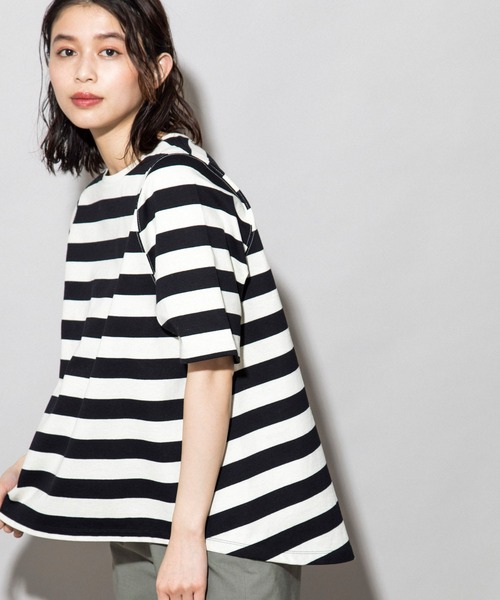 Munich(ミューニック)の「コットンボーダー フレアTシャツ(Tシャツ/カットソー・レディース・ホワイト/グリーン/キャメル・FREE)」の13枚目の写真