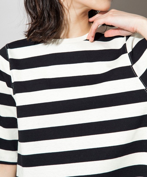 Munich(ミューニック)の「コットンボーダー フレアTシャツ(Tシャツ/カットソー・レディース・ホワイト/グリーン/キャメル・FREE)」の19枚目の写真