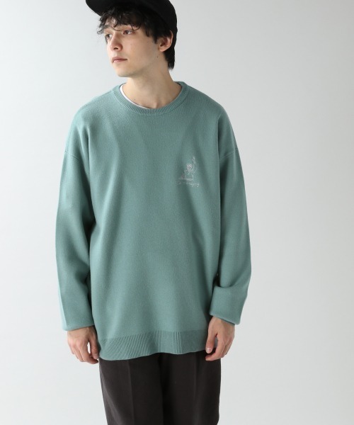 RAGEBLUE(レイジブルー)の「ワンポイント刺繍ニットクルー/934868(ニット/セーター・メンズ・オフホワイト/ライトグリーン/ピンク・FREE)」の3枚目の写真