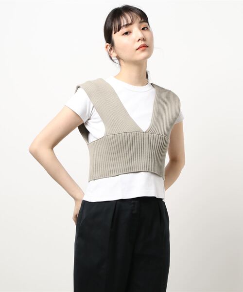 JOURNAL STANDARD（ジャーナルスタンダード）の「ハイツイストコットンリブビスチェ（ベスト・レディース・ライトグレー/ブラック・FREE）」の12枚目の写真