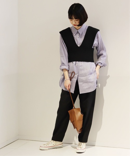 JOURNAL STANDARD（ジャーナルスタンダード）の「ハイツイストコットンリブビスチェ（ベスト・レディース・ライトグレー/ブラック・FREE）」の3枚目の写真