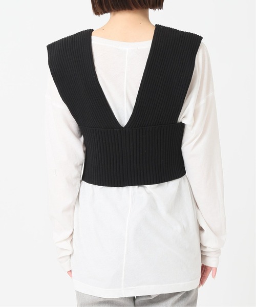 JOURNAL STANDARD（ジャーナルスタンダード）の「ハイツイストコットンリブビスチェ（ベスト・レディース・ライトグレー/ブラック・FREE）」の4枚目の写真