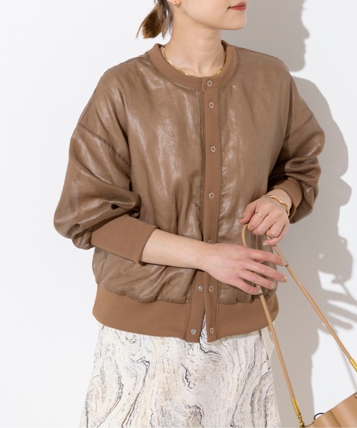 audrey and john wad（オードリーアンドジョンワッド）の「ノーカラーシアーブルゾン（ブルゾン・レディース・ベージュ/ブラック・M）」の14枚目の写真