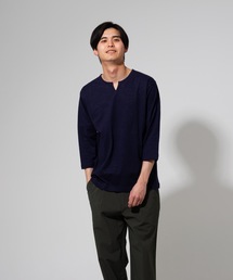 【BLUE STANDARD】オーガニックコットン スラブ7分袖キーネックTシャツ サスティナビリティアイテム